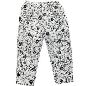 NYDJ Ines Slim Pant Women's M White w/ Black Floral All Over Pattern Pull On NWT